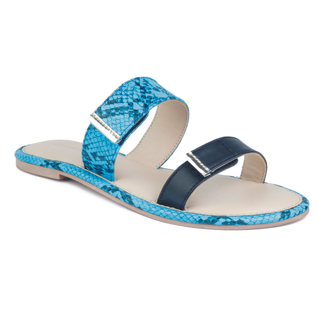 Blue Snake Print Slip-On Flat - Blue