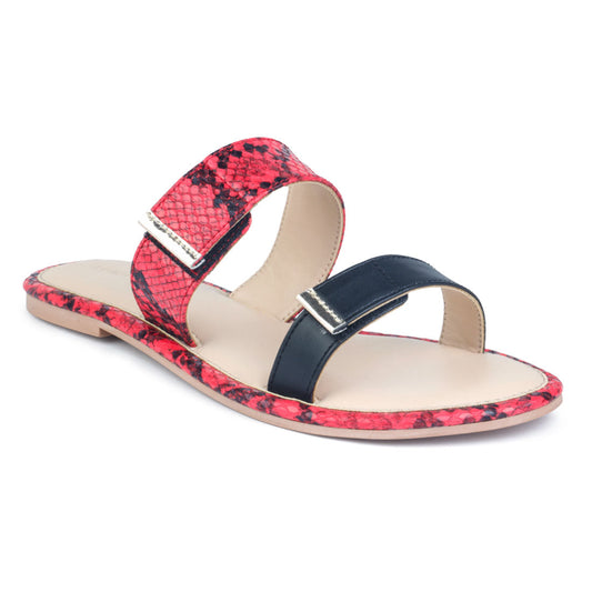 Red Snake Print Slip-On Flat - Red