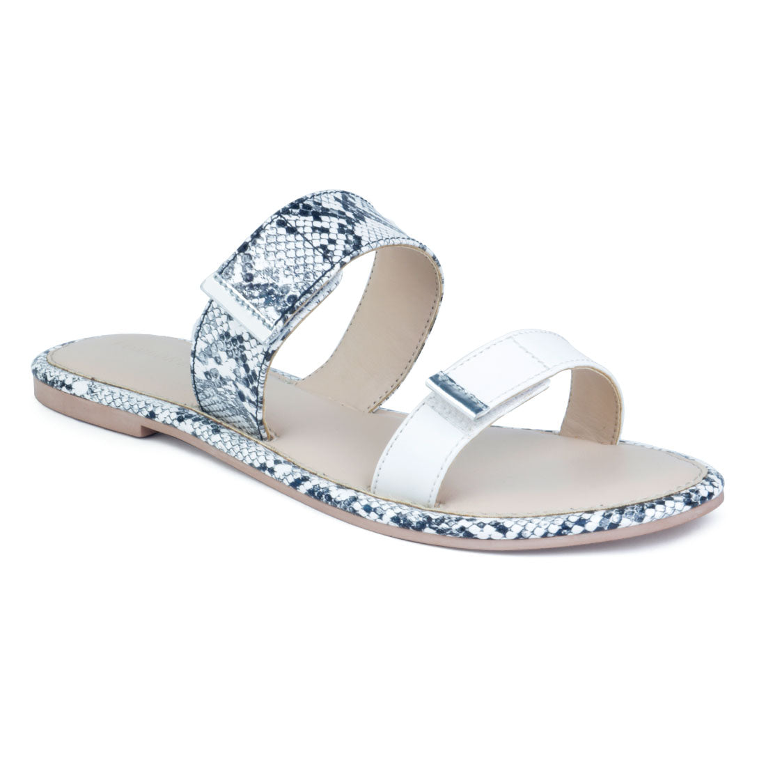 White Snake Print Slip-On Flat - White