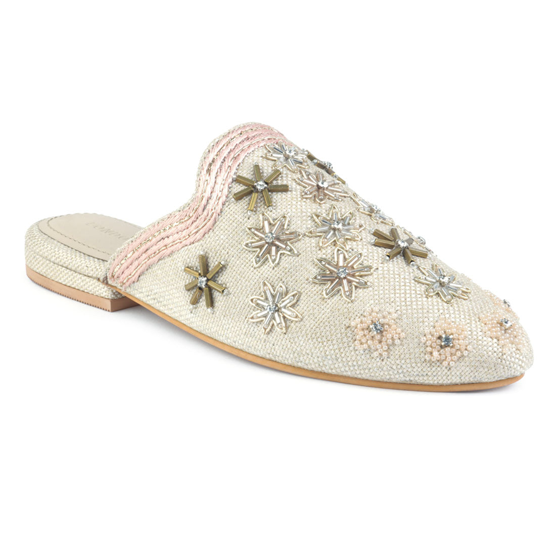 Beige Butta Embroidered Mules - Beige
