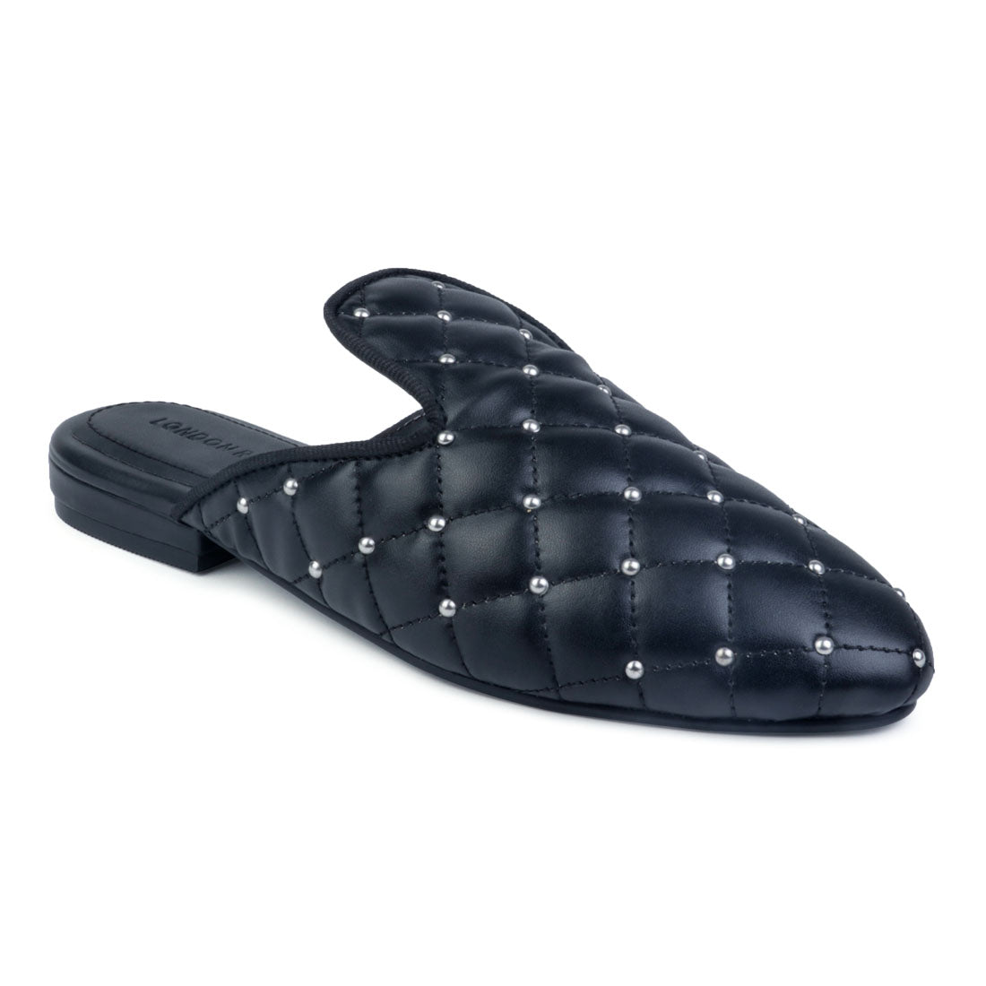 Studded and Quilted Black Mule - Black
