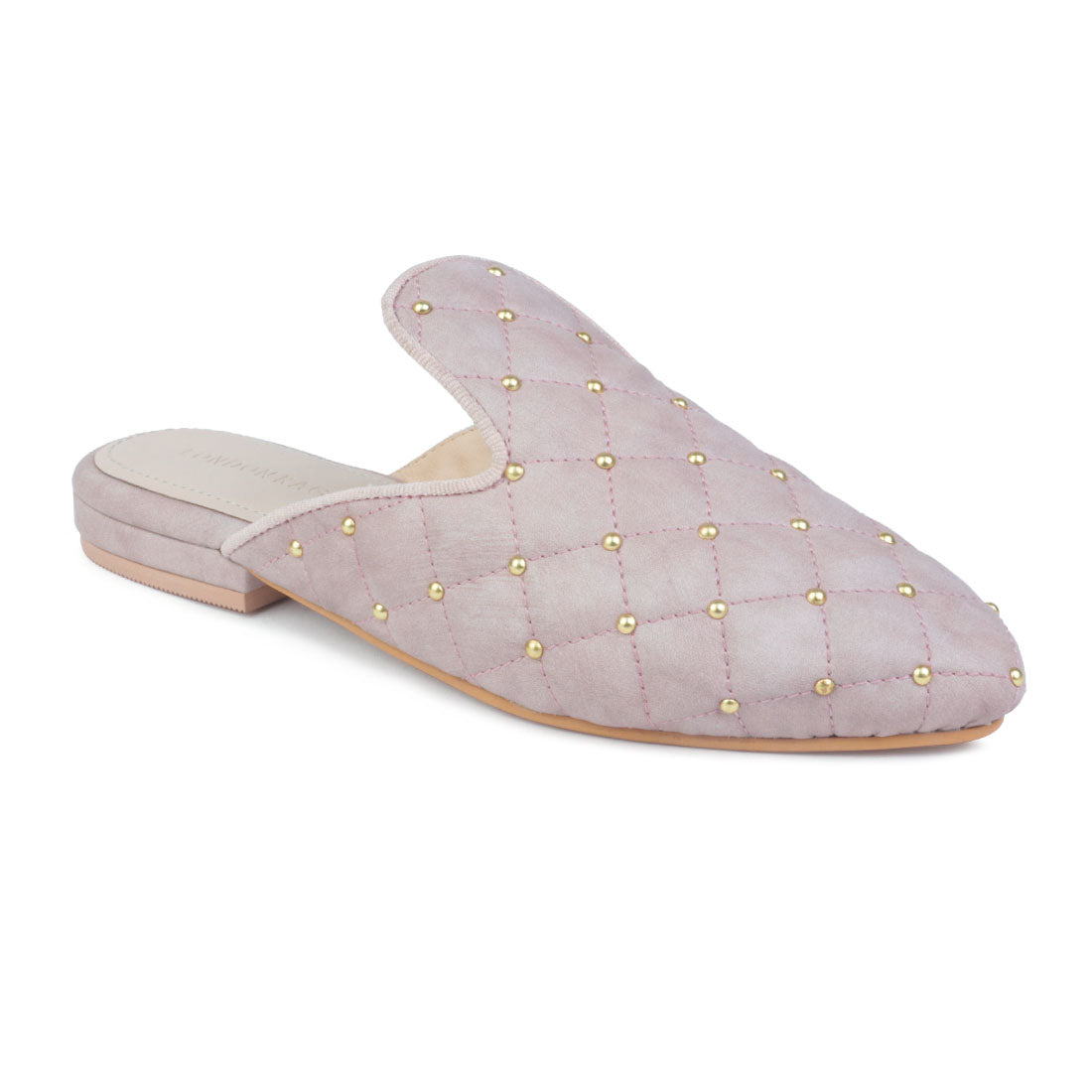 Studded and Quilted Pink Mule - Pink