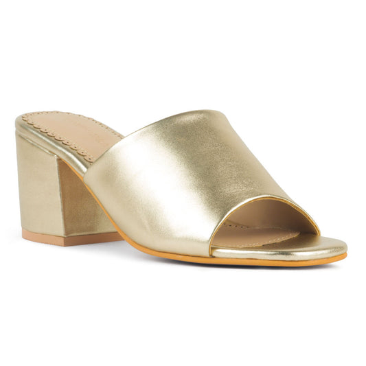 Gold Slip-On Block Heel Sandal - Gold