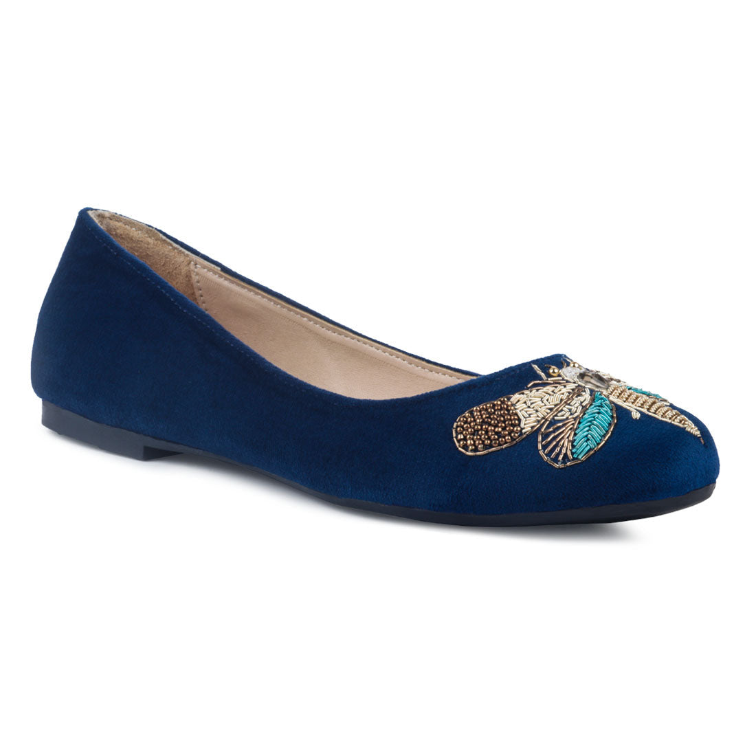 Blue Flower to Flower Embroidered Suede Ballerinas - Blue