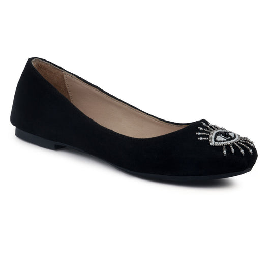 Black Eye of Rye Embroidered Suede Ballerinas - Black