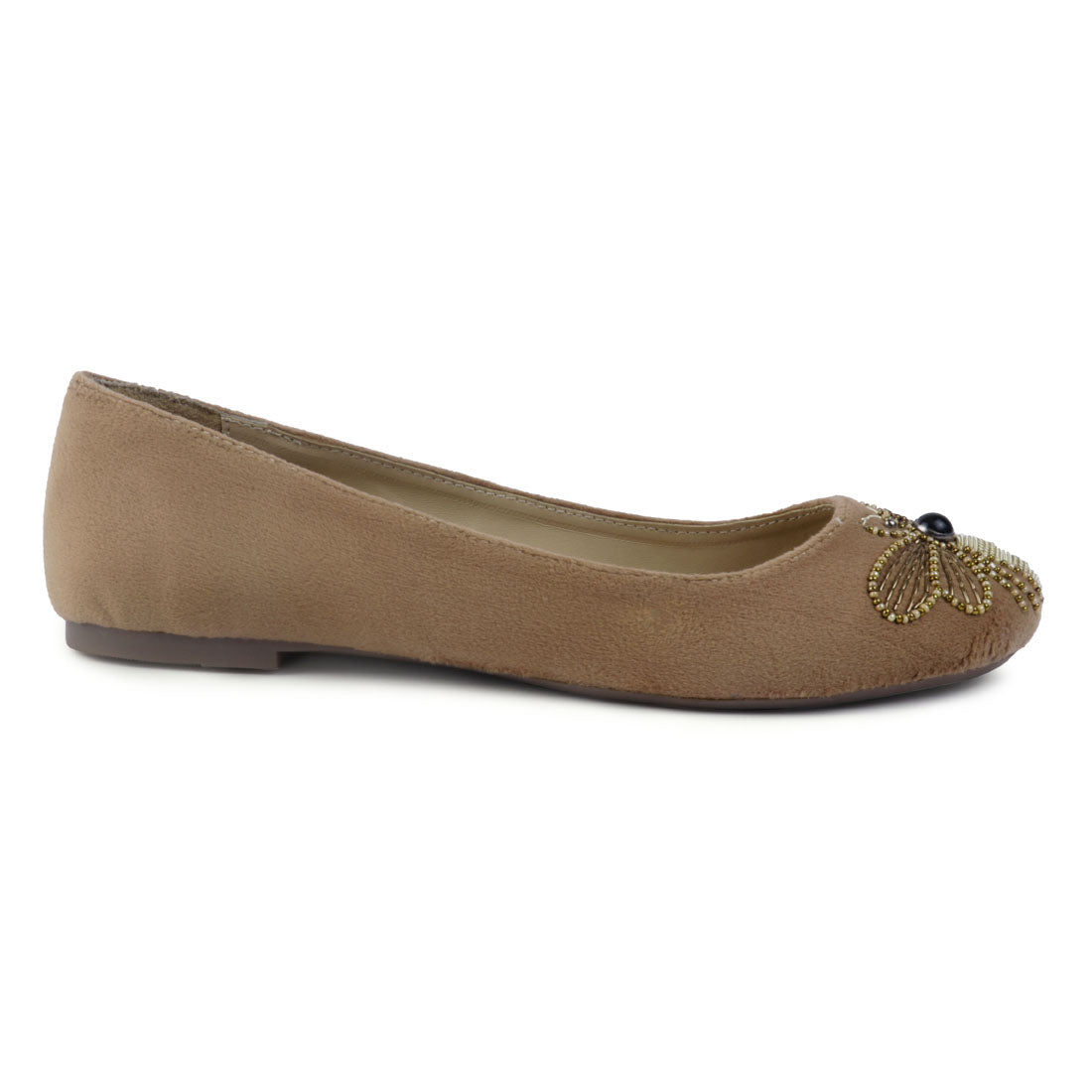 Beige Garden Fly Suede Ballerinas - Beige