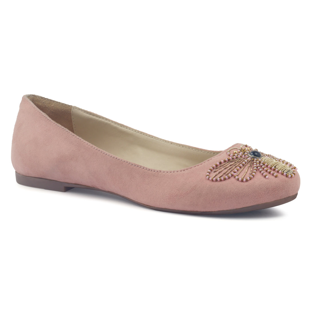 Pink Garden Fly Suede Ballerinas - Pink