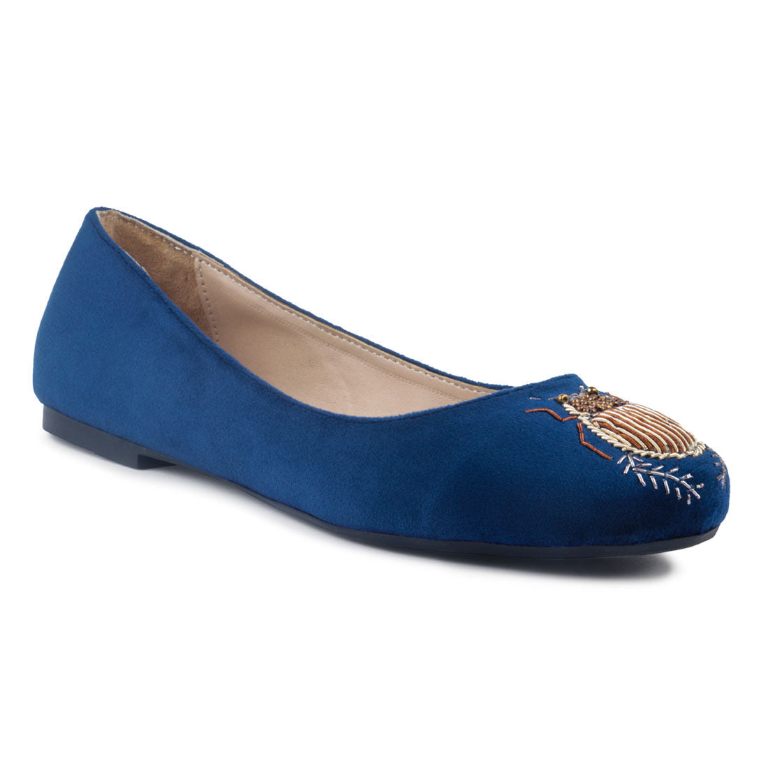 Blue Lady Bug on Toe Suede Ballerinas - Blue