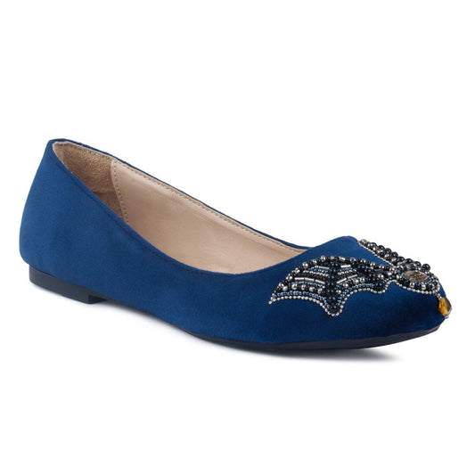 Blue Bat Wings Suede Ballerinas - Blue