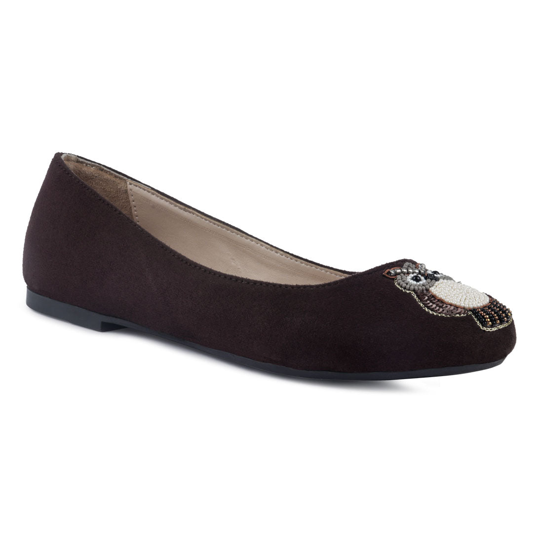 Brown Happy Owl Suede Ballerinas - Brown