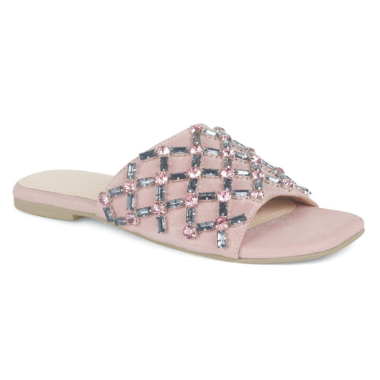 Broad Strap Flat Slides in Blush - Blush