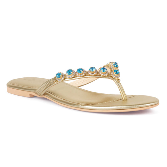 Embellished Jewel Flats in Gold - Gold