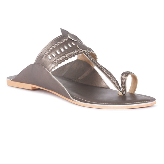 Handcrafted Bronze Cut Work Kolhapuri Flats - Bronze