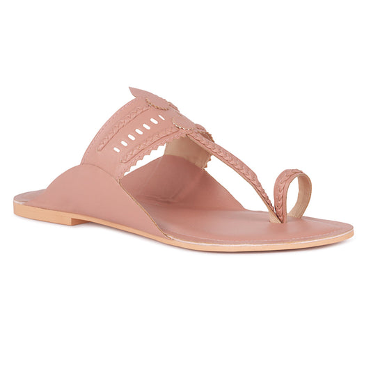 Handcrafted Blush Cut Work Kolhapuri Flats - Blush