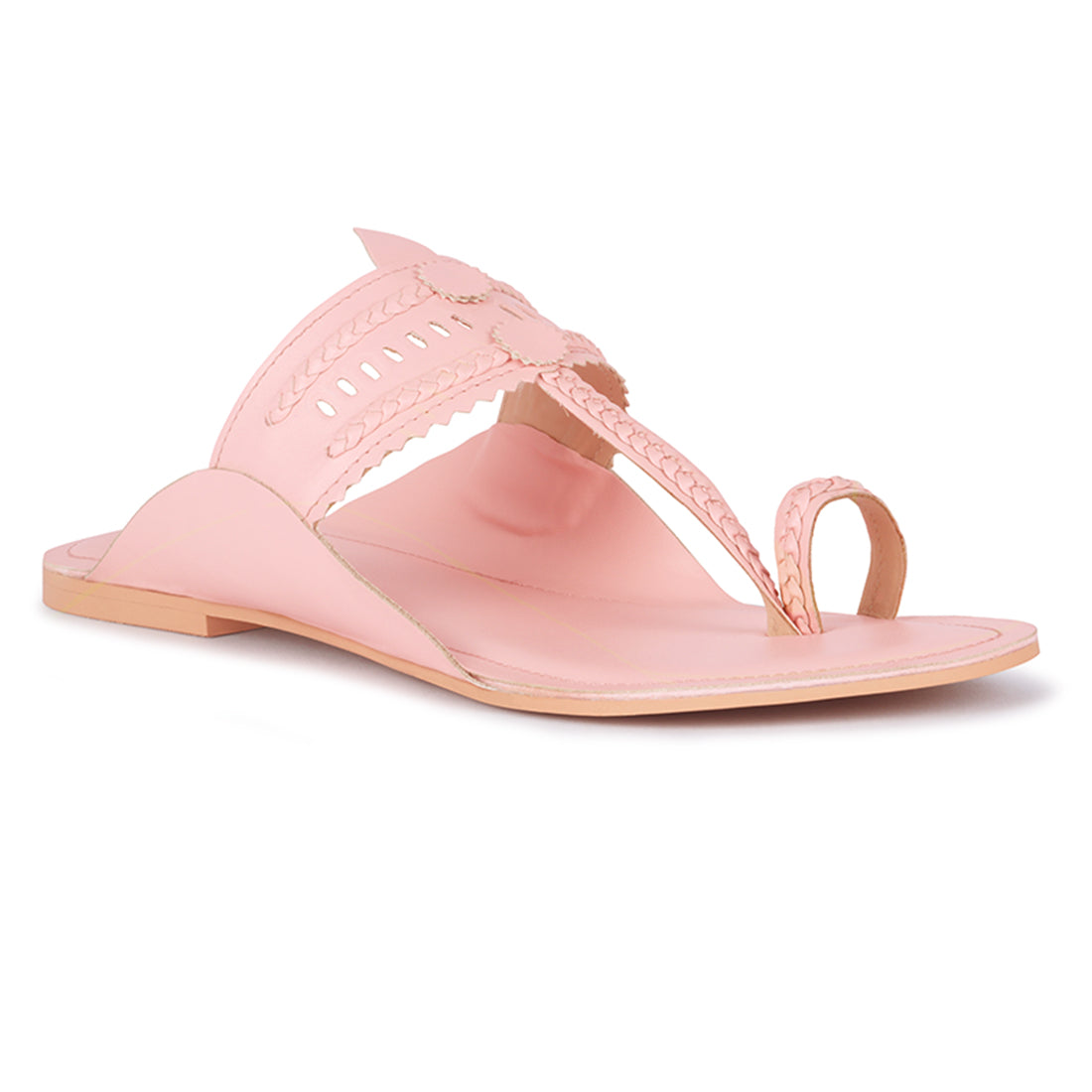 Handcrafted Pink Cut Work Kolhapuri Flats - Pink
