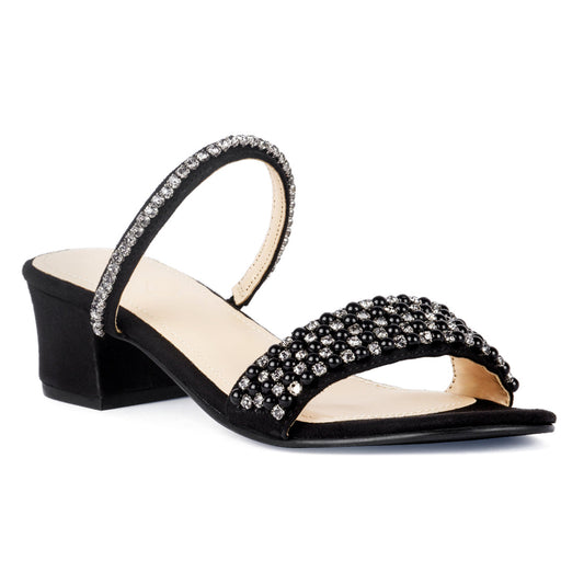Handcrafted Embellished Sandals in Black - Black