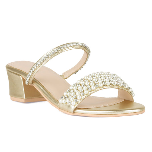 Handcrafted Embellished Sandals in Gold - Gold
