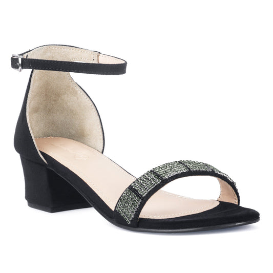 Black Crystal Lined Slingback Block Heel Sandal - Black