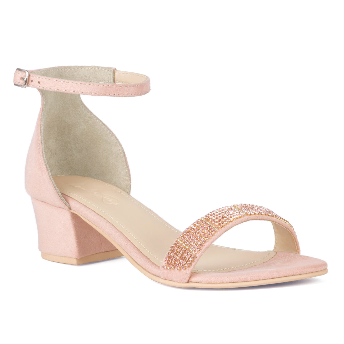Blush Crystal Lined Slingback Block Heel Sandal - Blush