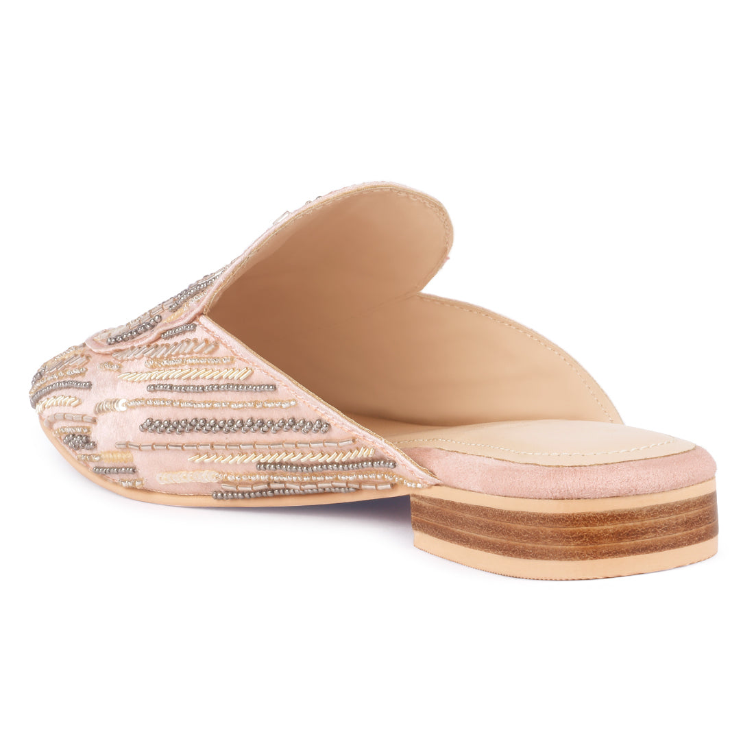 Blush Satin Embellished Handcrafted Mules - Blush