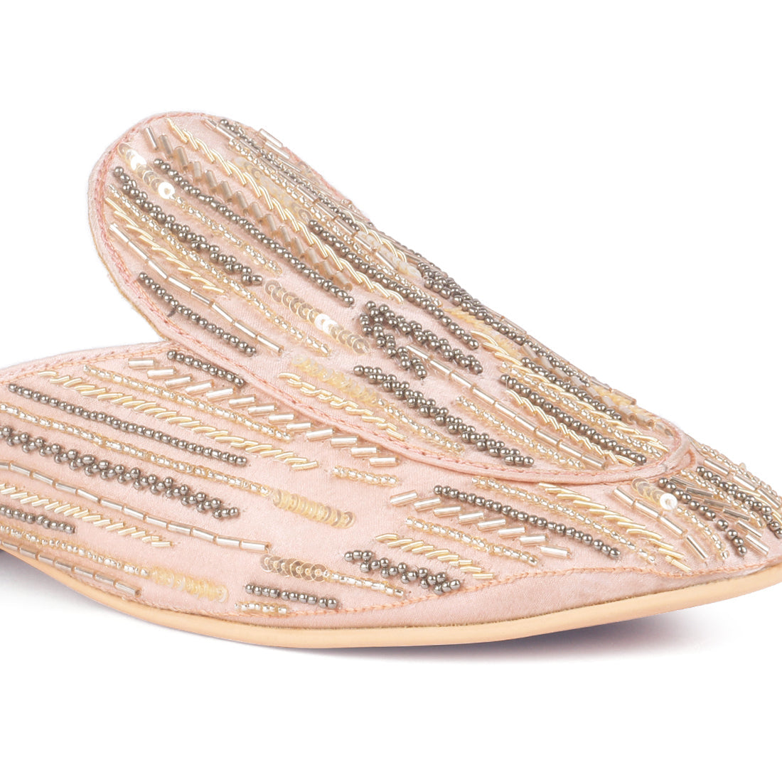 Blush Satin Embellished Handcrafted Mules - Blush