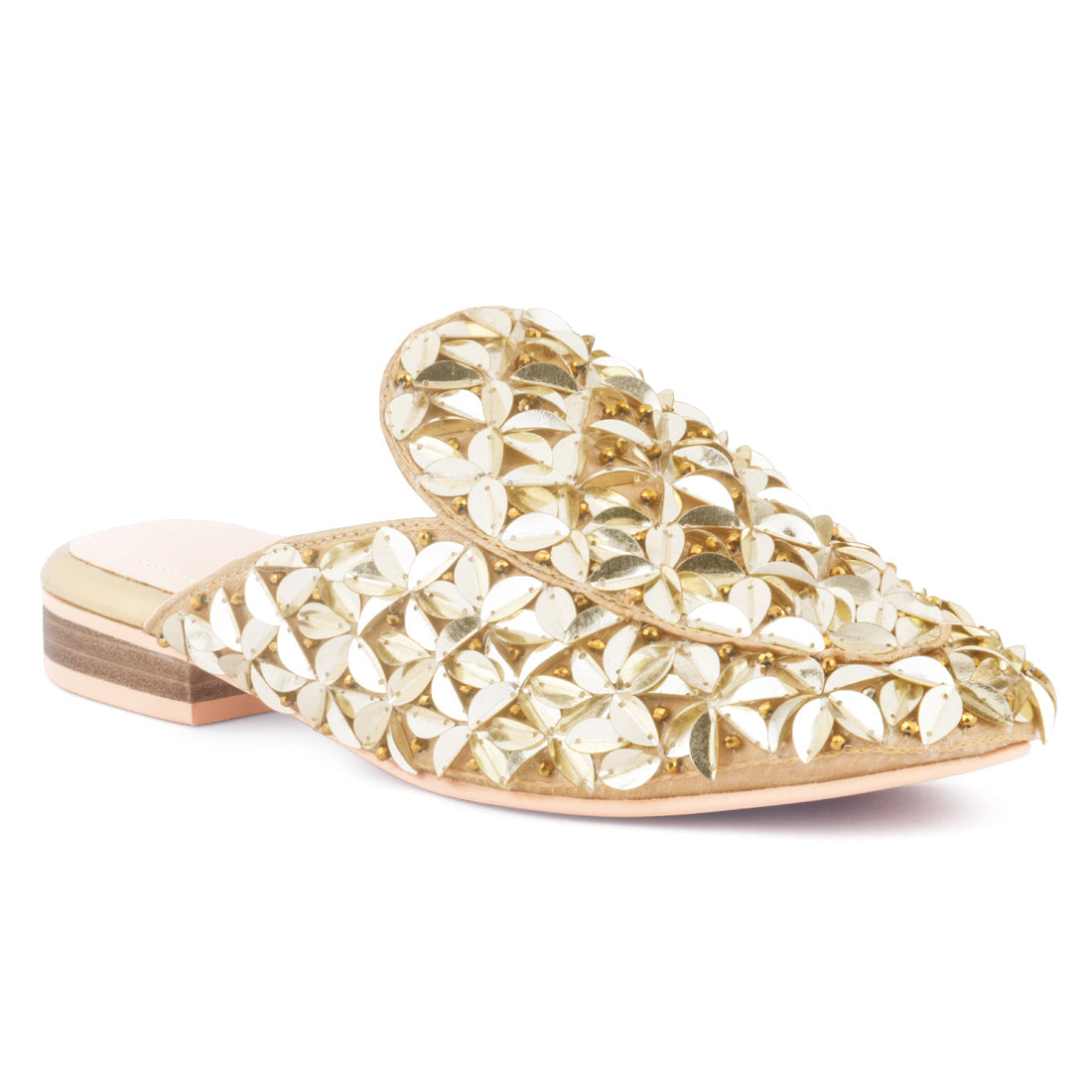 Golden Sequin Embellished Handcrafted Mules - Gold