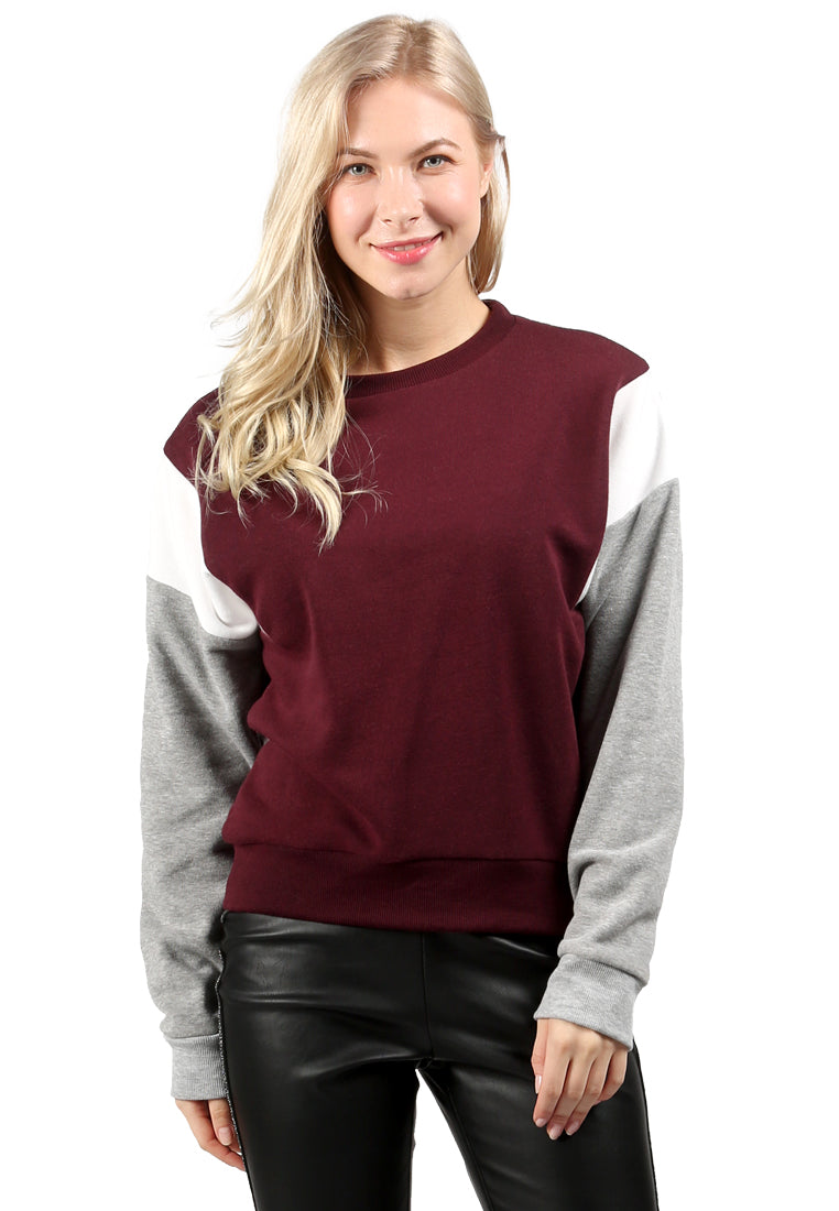 Color Block Sweatshirt in Wine - Wine