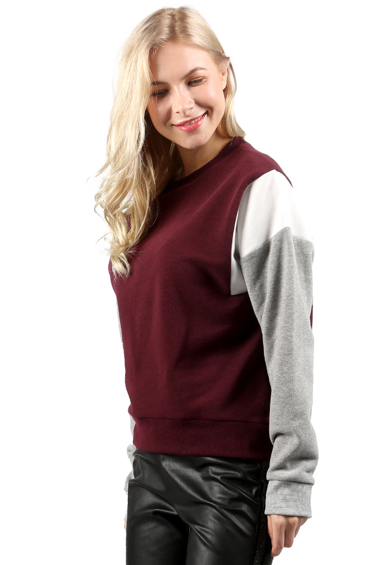 Color Block Sweatshirt in Wine - Wine