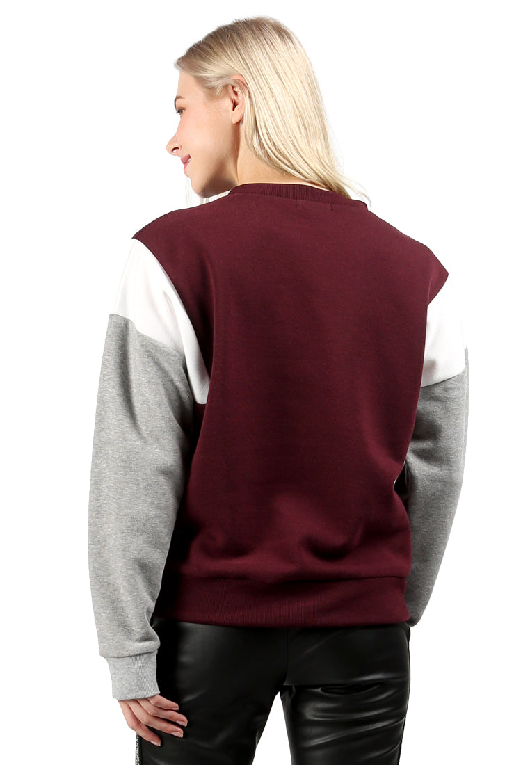Color Block Sweatshirt in Wine - Wine