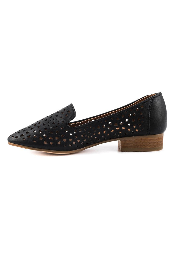 Black Laser Cut Loafers - Black