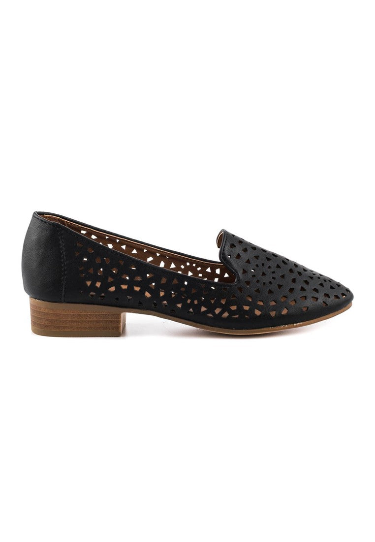 Black Laser Cut Loafers - Black