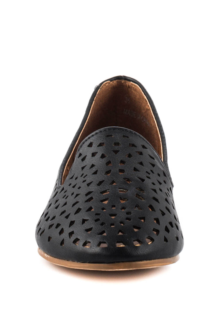 Black Laser Cut Loafers - Black